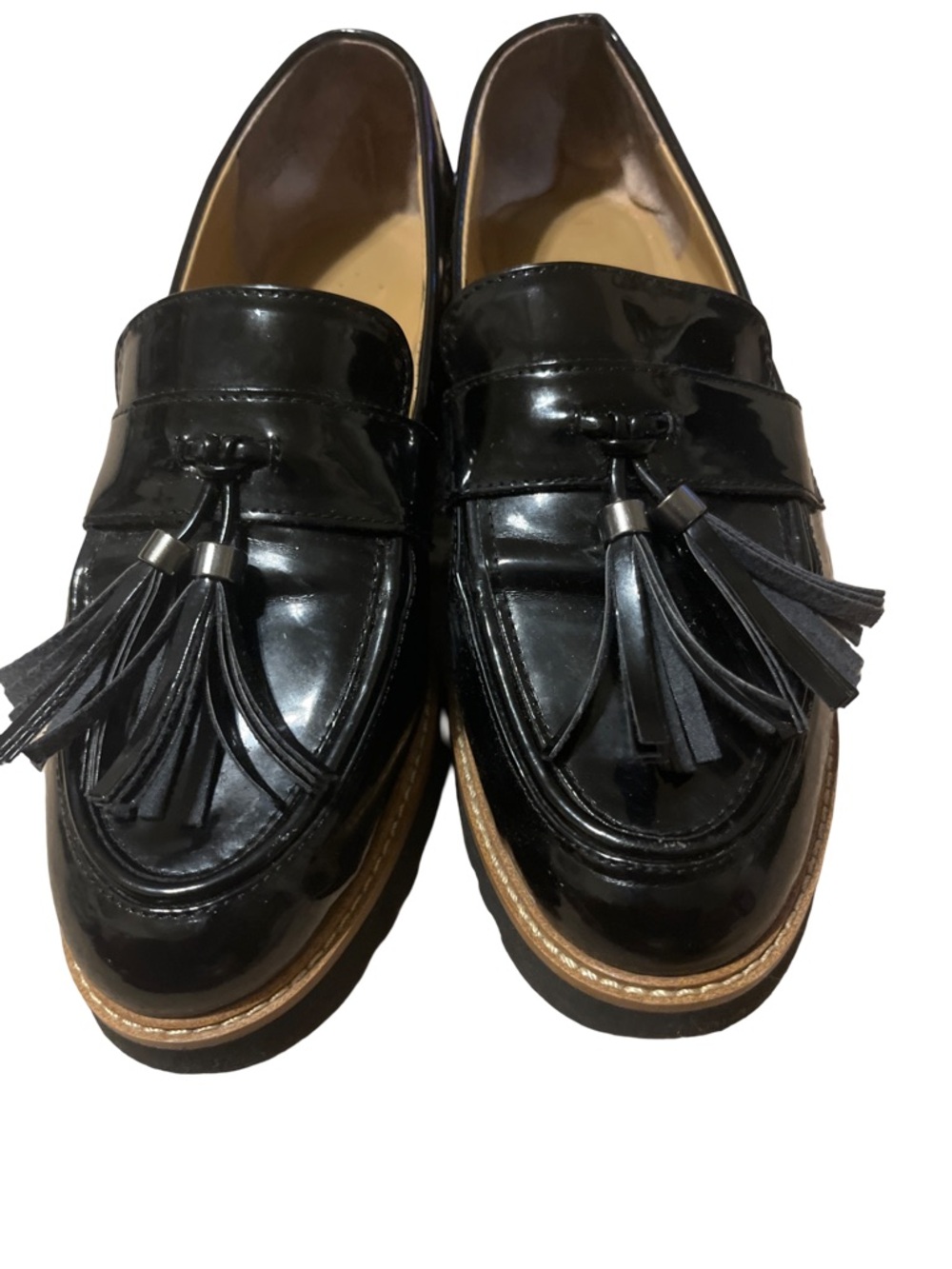 Franco Sarto Shoes Womens Carolynn Blue 6.5 Patent Leather Loafer Tassel Comfort